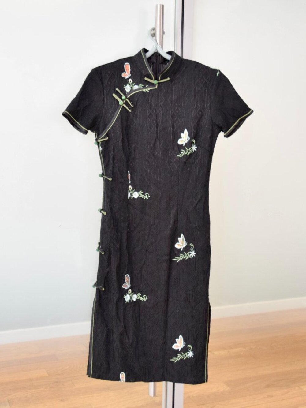 Black Lace Butterfly Embroidered Midi Dress - Chinese Cheongsam